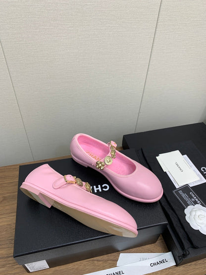 CC MARY JANES PINK CALFSKIN LIGHT GOLD METALIC