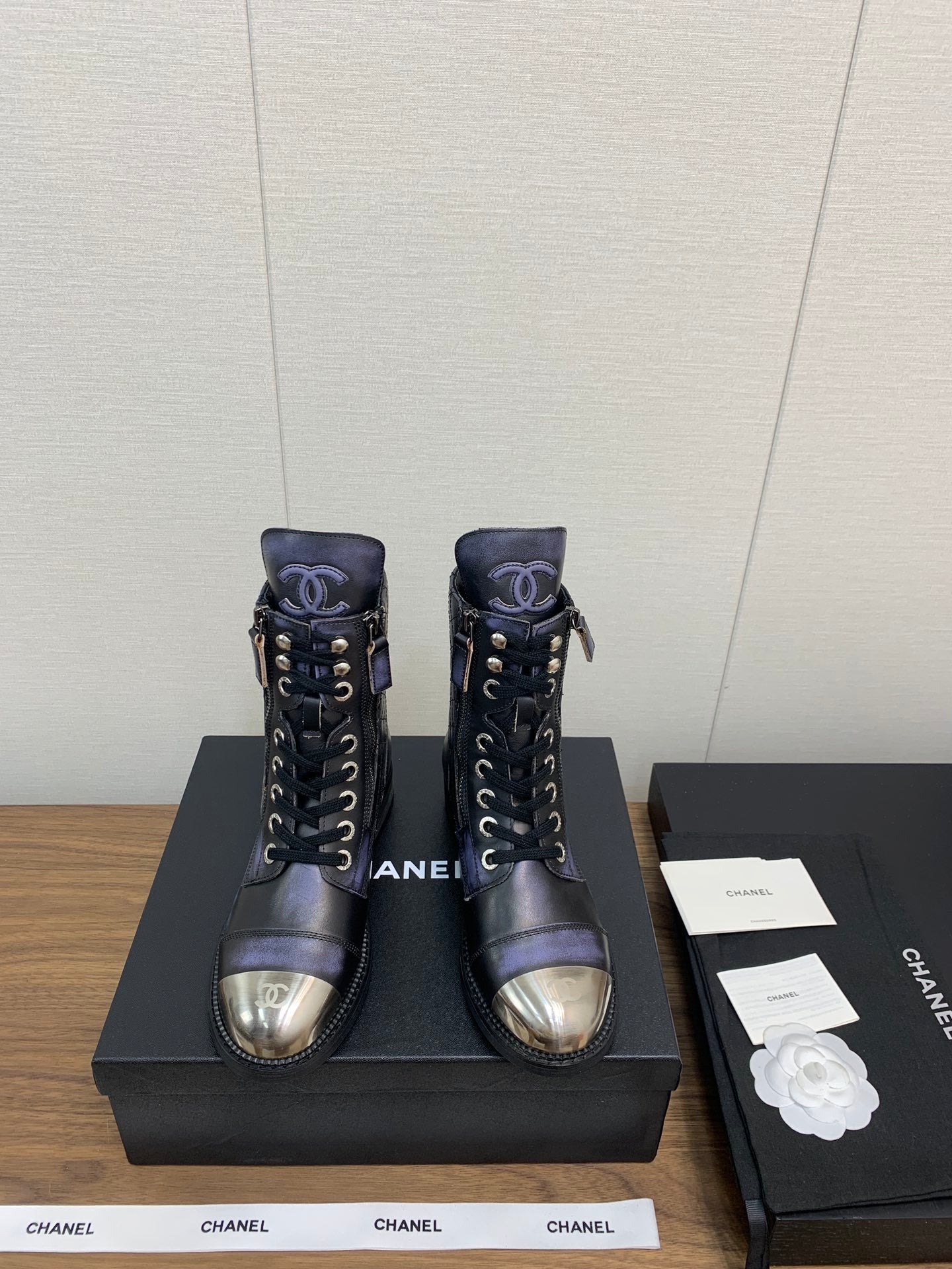 CC Short Boots Purple Black Yellow Cowhide
