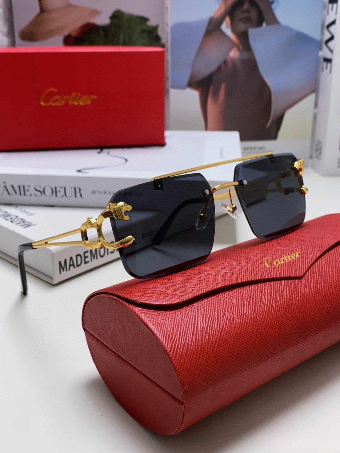 PANTHÈRE RIMLESS RECTANGULAR FRAME SUNGLASSES 543542 IN METAL