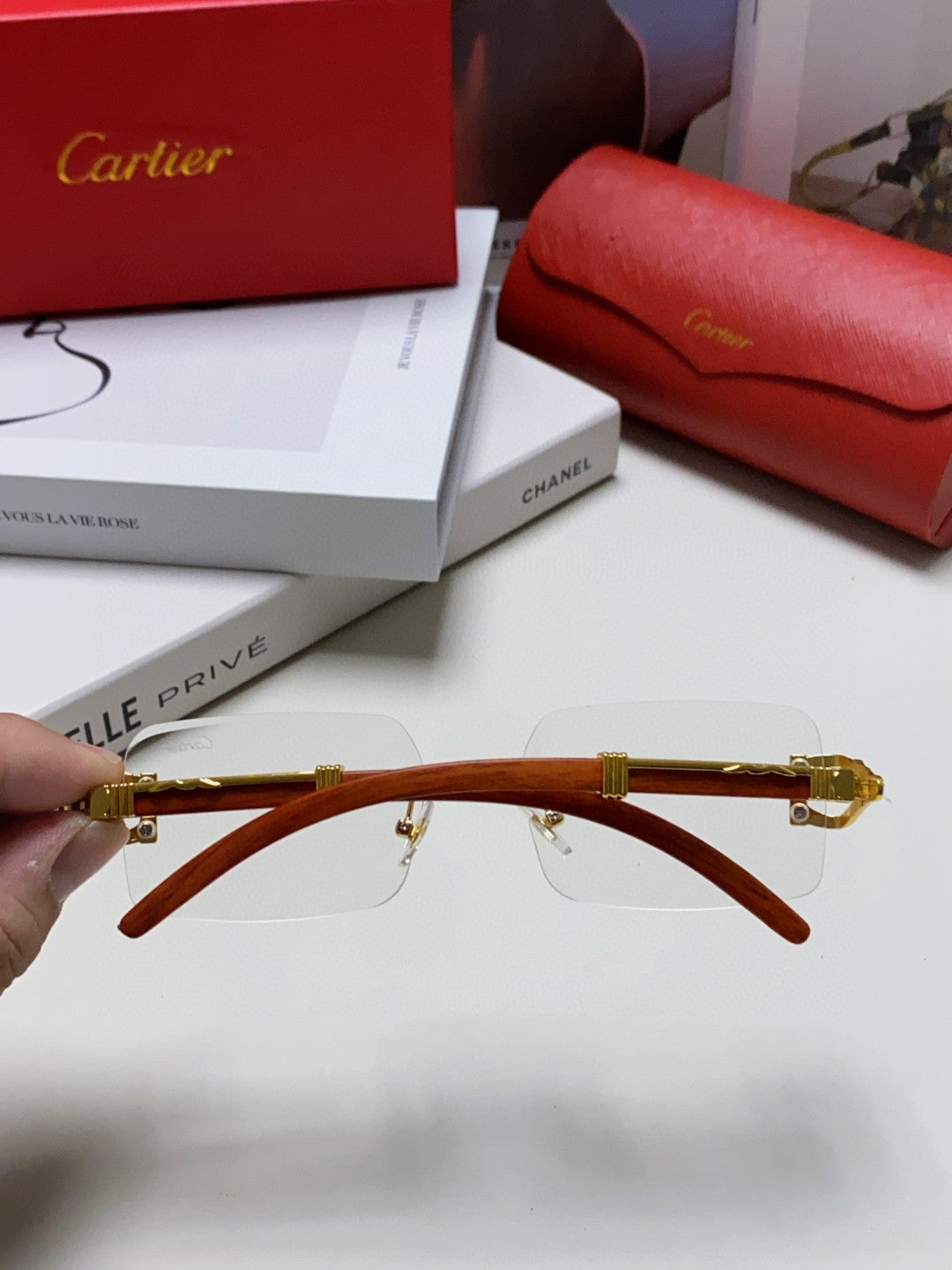 PANTHÈRE RECTANGULAR FRAME SUNGLASSES 555891 IN METAL AND WOODEN