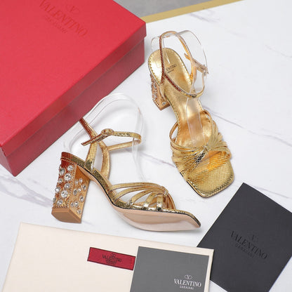 VT 2025 Diamond Heel Sandals Gold Cowhide 289510