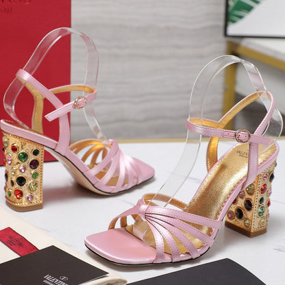 VT 2025 Diamond Heel Sandals Pink Cowhide 289511