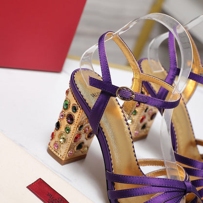 VT 2025 Diamond Heel Sandals Purple Cowhide 289512