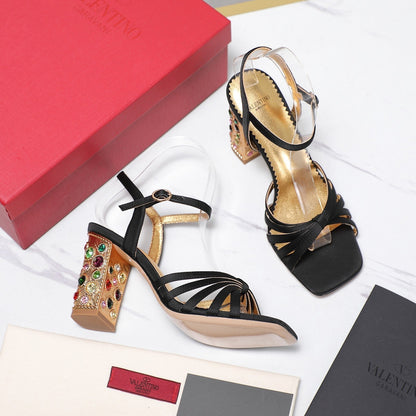 VT 2025 Diamond Heel Sandals Black Cowhide 289513