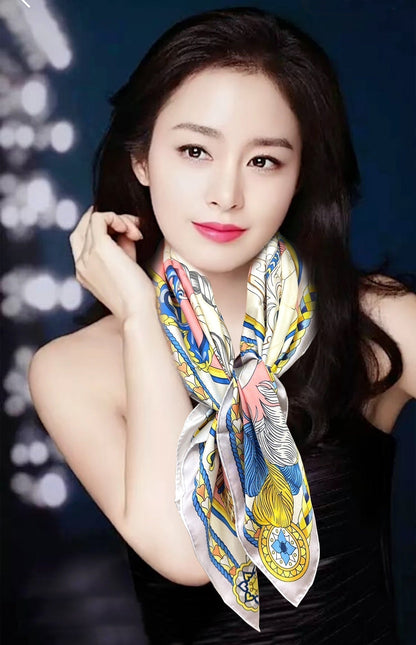Carré Harnais De Cœur Scarf 90 CM In Pink Colorful Silk 306471