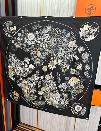 Planifleurs Scarf 90 CM Black Colorful Silk 404029