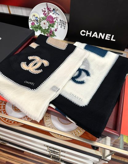 CC 25 Newest Design Scarf 200 CM In White Black Blue Cashmere 292965
