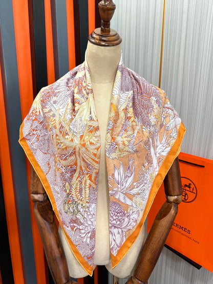 HM 25s Scarf 90cm Orange Light Pink Cashmere Silk 965568