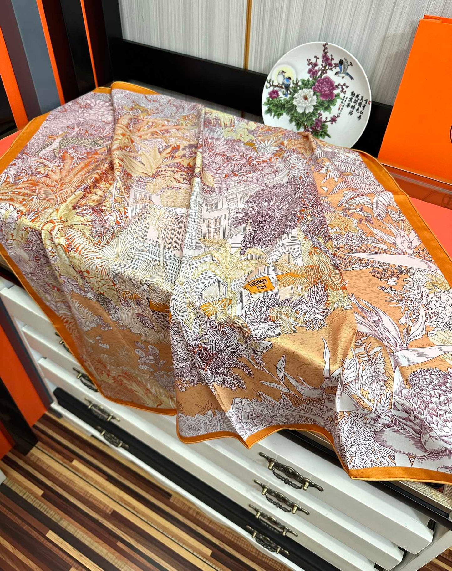 HM 25s Scarf 90cm Orange Light Pink Cashmere Silk 965568