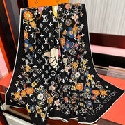 LV Double-Sided 140cm Black Colorful Silk Cashmere 967343