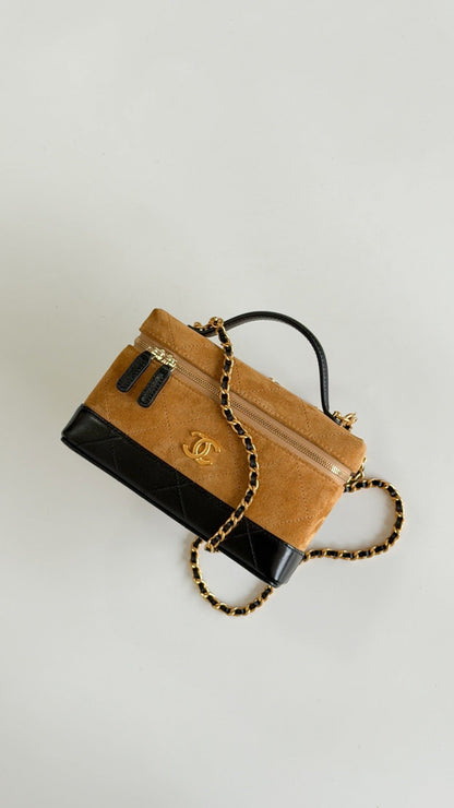 Chanel 2026 Vanity Bag 19.5cm Beige mix Black Suede Leather