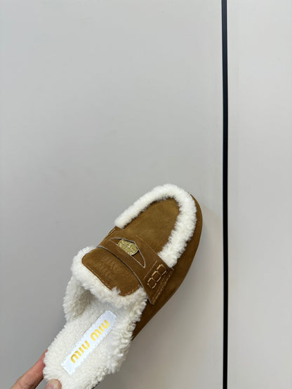 Miu Mule Half Fur Vintage Brown Suede