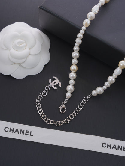 Chanel 2026 Freshwater Pearl Silver Double C Short Necklace Choker