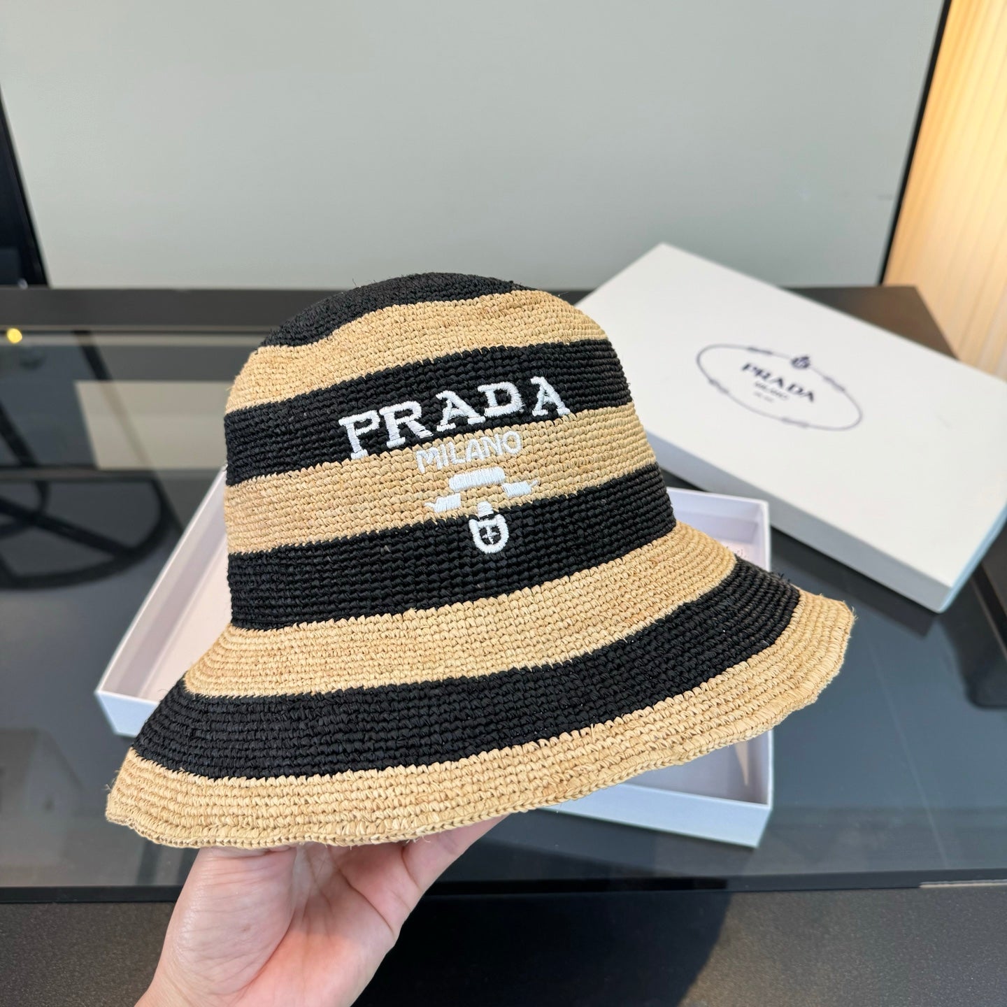 Prada Bowl Hat Raffia 360786
