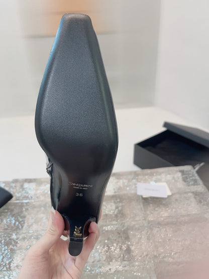 YSL 25 High Heeled Long Boot Black Cowhide 522263