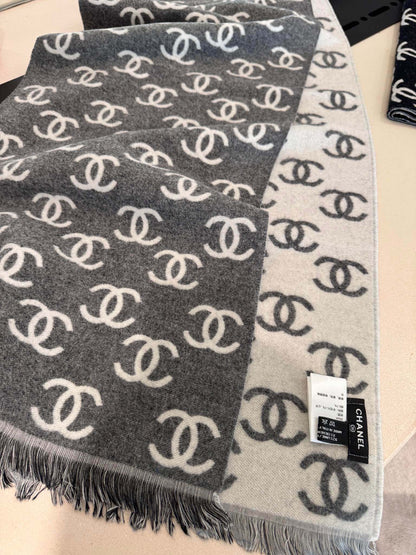 CC Scarf 180 CM In Dark Grey Mix Light Grey Print Logo Wool And Cashmere 359268