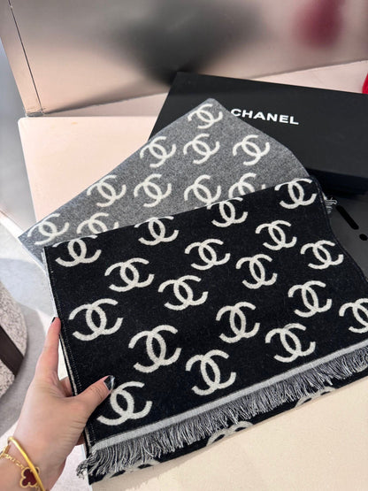 CC Scarf 180 CM In Dark Grey Mix Light Grey Print Logo Wool And Cashmere 359268