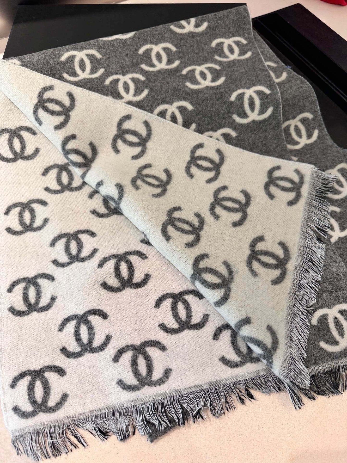 CC Scarf 180 CM In Dark Grey Mix Light Grey Print Logo Wool And Cashmere 359268
