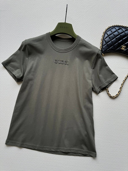 Gucci 2025 Embroidered Jersey T-shirt Dark Green Cotton