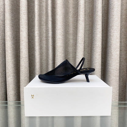 Loewe 25 Petal Slingback Black Mesh Sheepskin