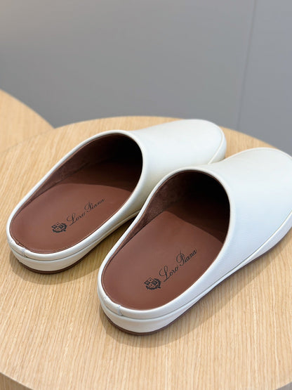 LP TOMORI SABOT MULES WHITE CALFSKIN