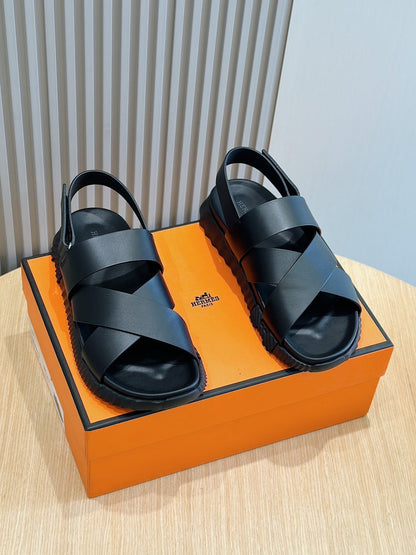 HM Men's Electric Sandals Black Calfskin 547685