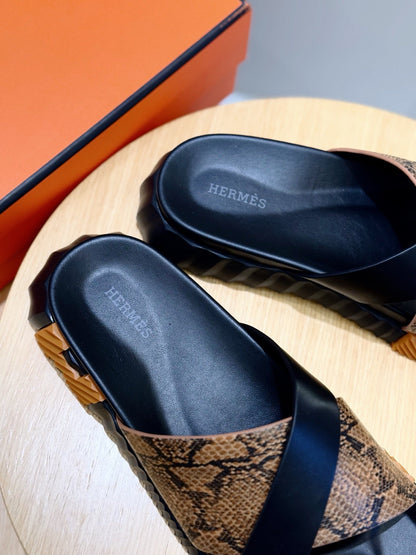 HM Men's Infra Slide Black Brown Cowhide  599991