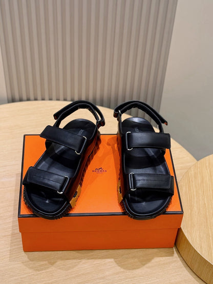 HM Men's Junior Sandal Black Orange Calfskin 643235