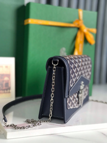 DUCHESSE MARIE-CAROLINE BAG 25 IN NAVY BLUE GOYARDINE CANVAS AND SMOOTH CALFSKIN