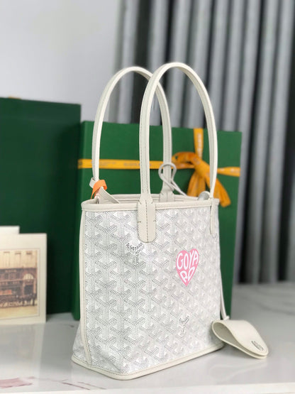ANJOU MINI BAG 20 IN WHITE CALFSKIN AND GOYARDINE CANVAS