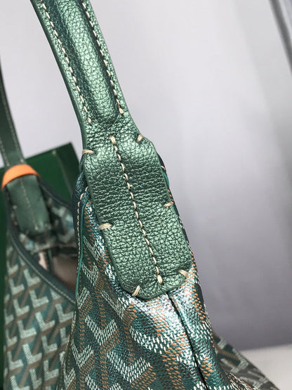 Bohème Hobo Bag 42cm Green Canvas Chevroches Calfskin