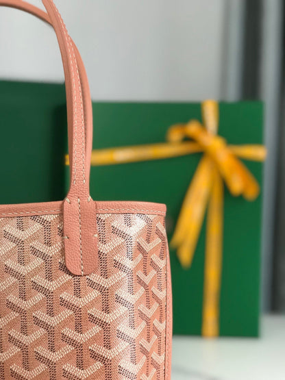 Anjou Mini Bag 20cm Pink Canvas Chevroches Calfskin