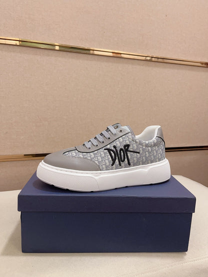 CD HOMME THICK-SOLE SNEAKERS GRAY CALFSKIN