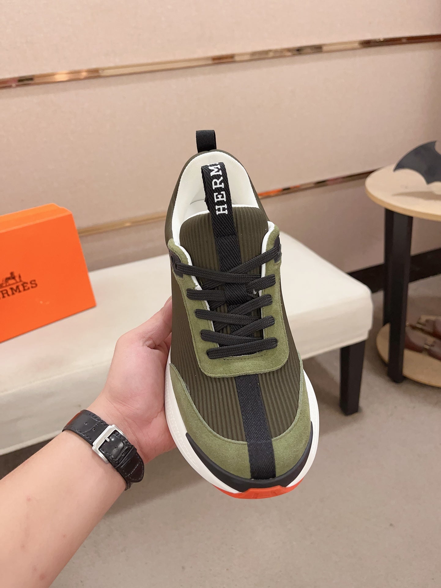 HM HUGO SNEAKER OLIVE WEAVE AND SUEDE