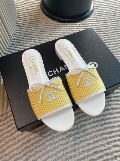 mule sandal white yellow embroidered fabric calfskin