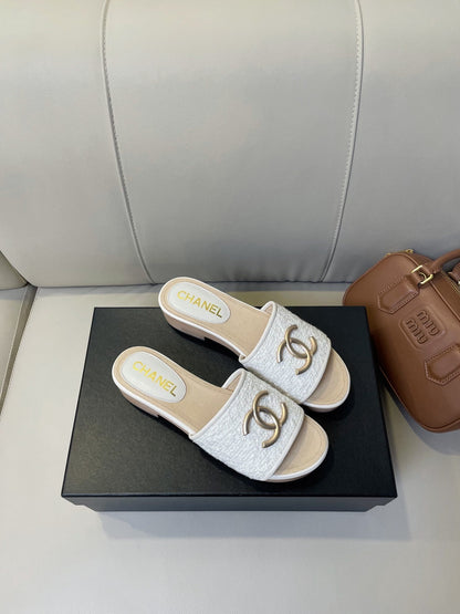 cc mule sandal 45 white tweed beige calfskin