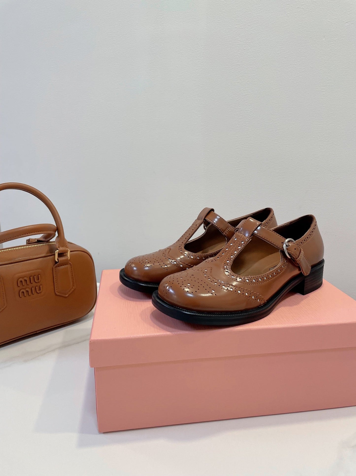Miu Loafers T-Strap Tabacco Color Cowhide