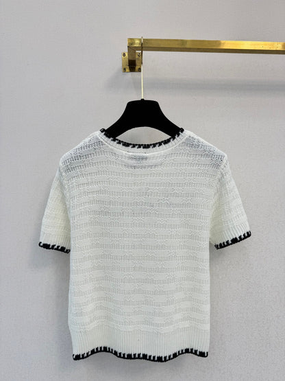 Chanel 2026 Embroidery Logo Short-sleeved Shirt White Black Wool 364270