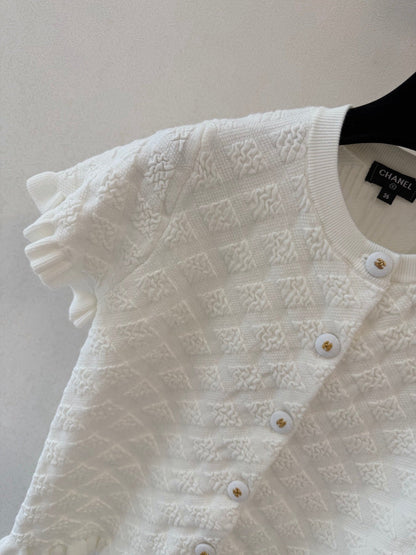 Chanel 2026 Crew Neck Short-sleeved Cardigan White Cotton 394834