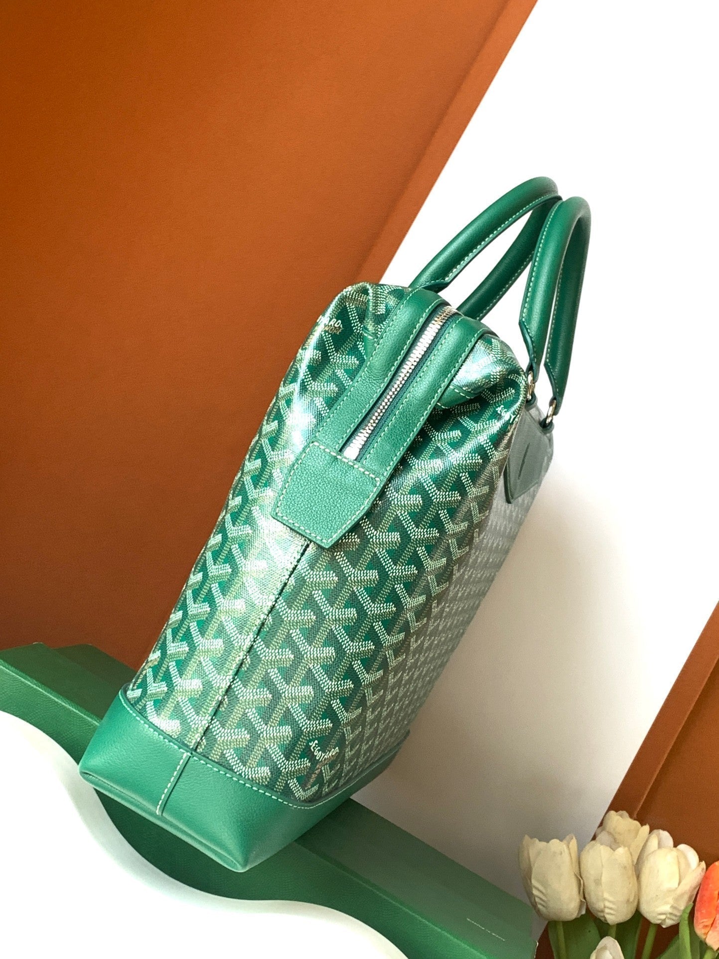 CISALPIN DOCUMENT CASE 39 IN GREEN GOYARDINE CANVAS AND CALFSKIN