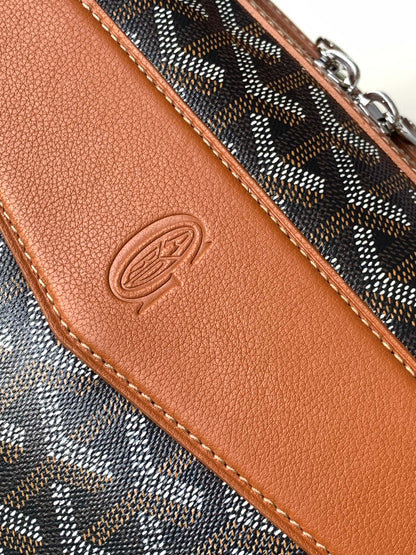 CISALPIN DOCUMENT CASE 39 IN BLACK GOYARDINE CANVAS AND TAN CALFSKIN