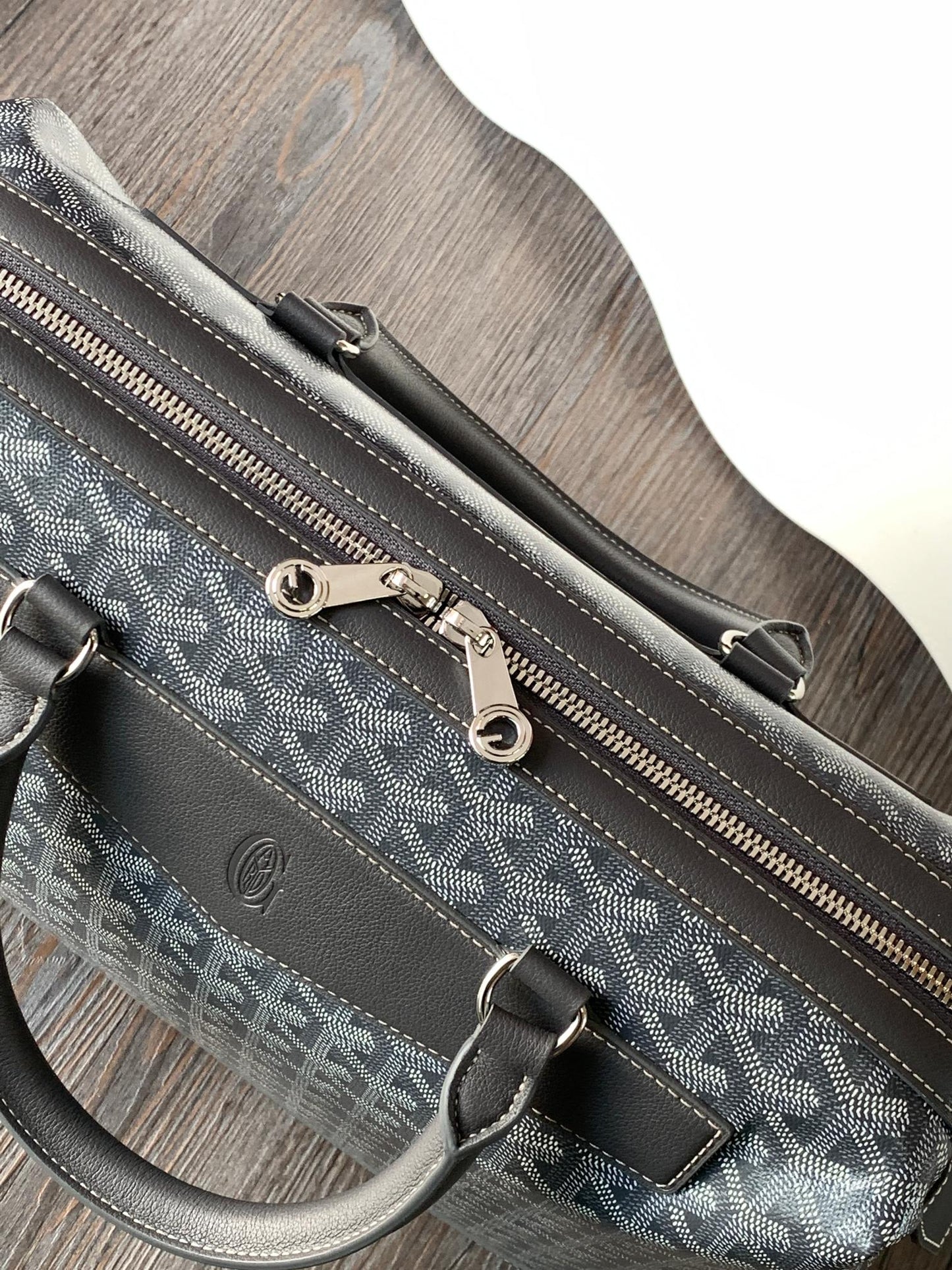 CISALPIN DOCUMENT CASE 39 IN GRAY GOYARDINE CANVAS AND CALFSKIN