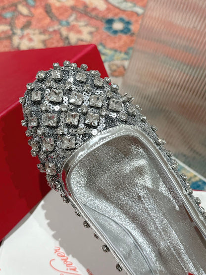 Viv 25 Mary Jane Flats Silver Fabric Rhinestone  247124
