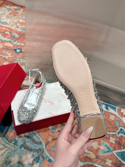 Viv 25 Mary Jane Flats Silver Fabric Rhinestone  247124