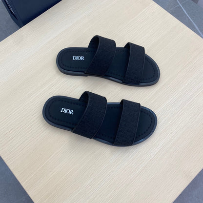 CD DOUBLE STRAP SLIPPER BLACK JACQUARD