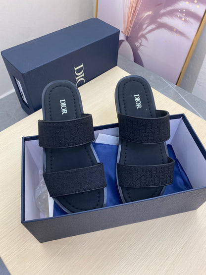 CD DOUBLE STRAP SLIPPER BLACK JACQUARD