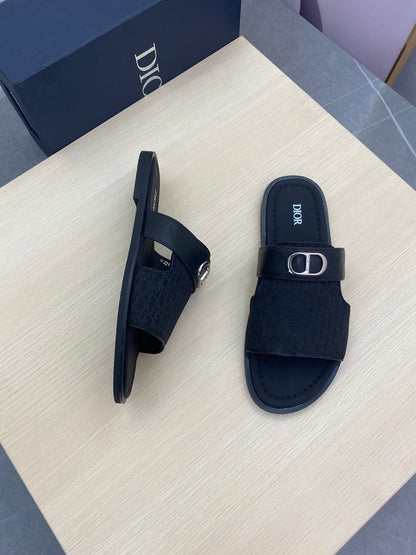 CD SYMBOL SLIDE CUT SANDAL BLACK JACQUARD