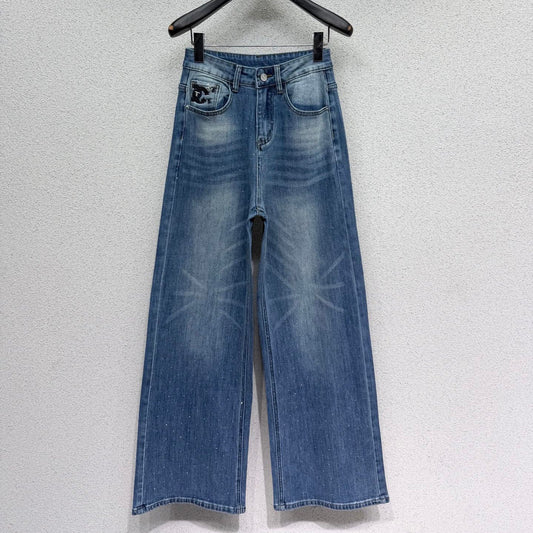 Chanel 2026 Rhinestone Straight Leg Jeans Blue Cotton 108410