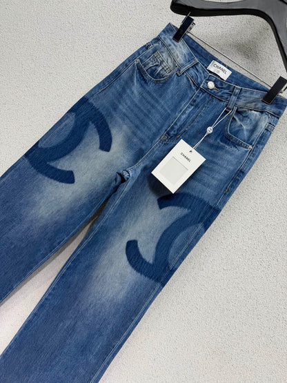Chanel 2026 Shadow Double C Logo Straight Leg Jeans Blue Cotton 295947