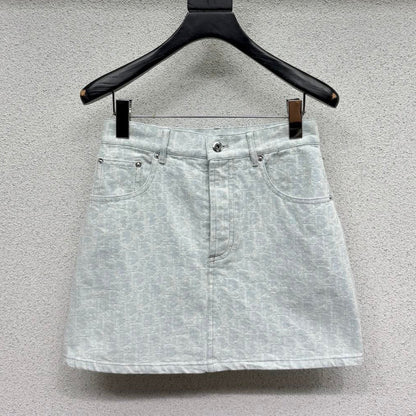Dior 2026 Denim Midi Skirt Light Blue Cotton 400983
